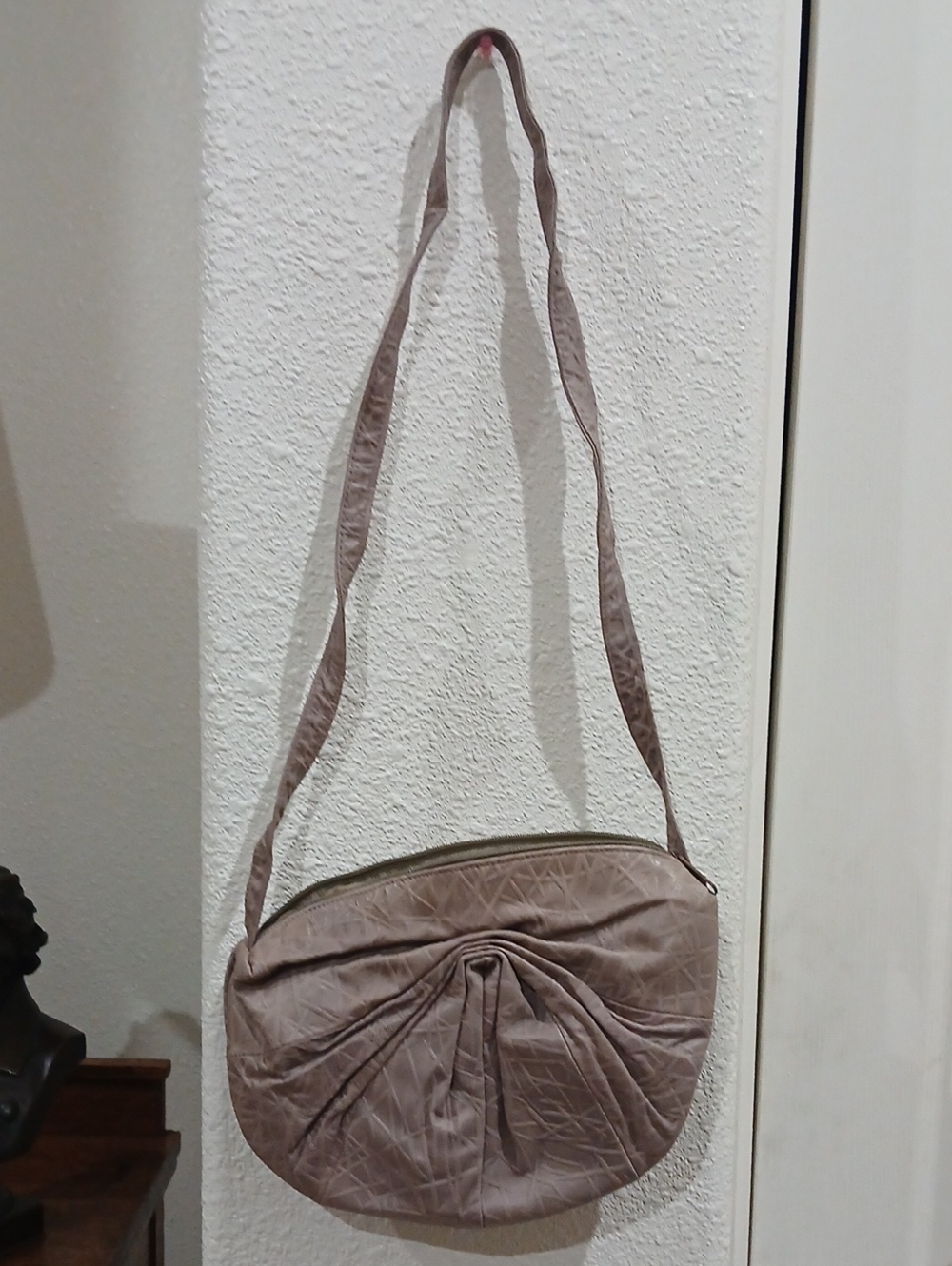 Pleated Quilted Crossbody Bag in Taupe